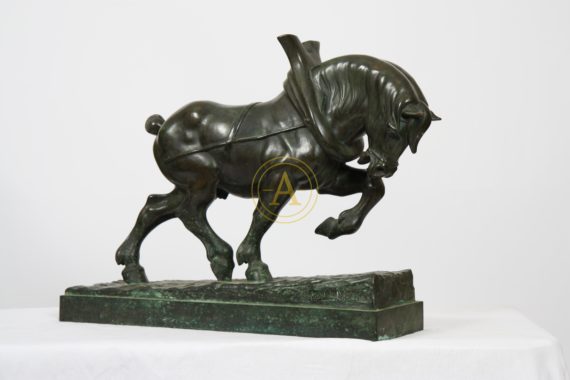 IMPORTANT BRONZE “CHEVAL DE TRAIT” BY RAYMOND DE MEESTER