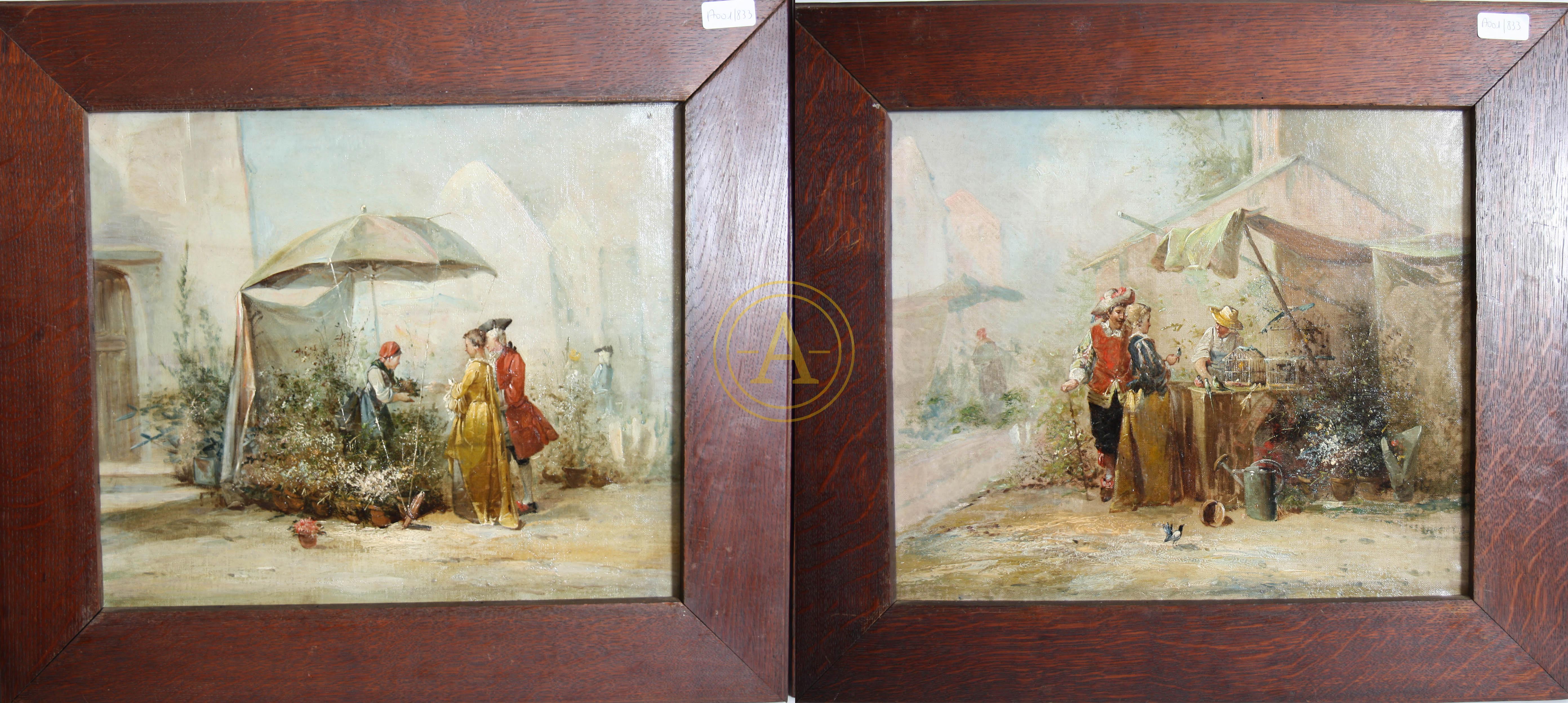 Peinture Faite De Deux Tableaux Qui Se Rabattent ENSEMBLE DE DEUX TABLEAUX" SCENES CHAMPETRES" - Antiques Trade Gallery