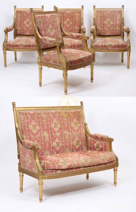 TRES JOLI SALON CINQ PIECES DE STYLE LOUIS XVI