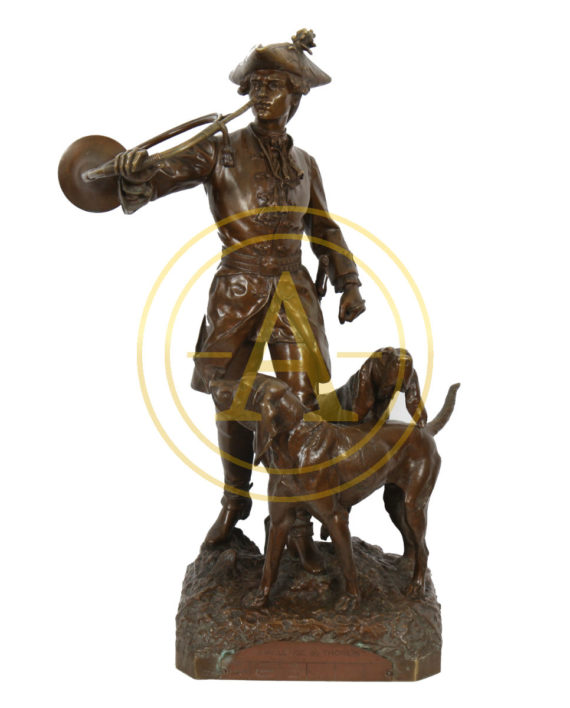 IMPORTANT BRONZE “LE SONNEUR ET SES DEUX CHIENS” by MOREAU and LECOURTIER