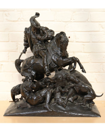 TRES IMPORTANT GROUPE EN BRONZE “HALLALI DU SANGLIER AU TEMPS DE LA RENAISSANCE” DE Théodore GECHTER (1796-1844)