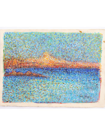 GOUACHE POINTILLISTE ORIENTALISTE “AU BORD DU FLEUVE” DE STAN RESZKA (1924)