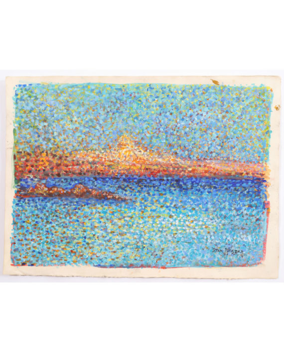 GOUACHE POINTILLISTE ORIENTALISTE “AU BORD DU FLEUVE” DE STAN RESZKA (1924)