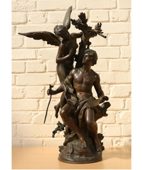 GROUPE EN BRONZE “LA LETTRE D’AMOUR OU L’INSPIRATION” DE MATHURIN MOREAU (1822-1912)