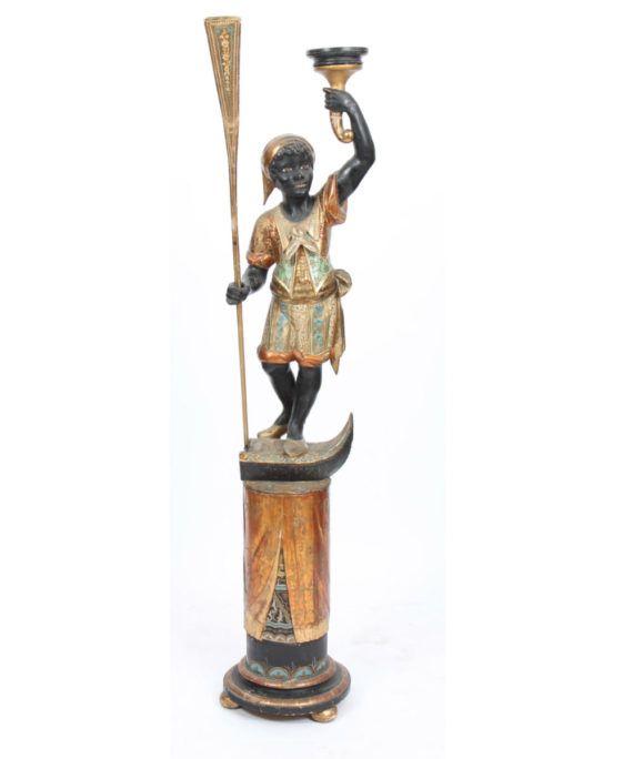 PORTE TORCHERE EN BOIS POLYCHROME “AU JEUNE GONDOLIER MAURE” ITALIE XIXè